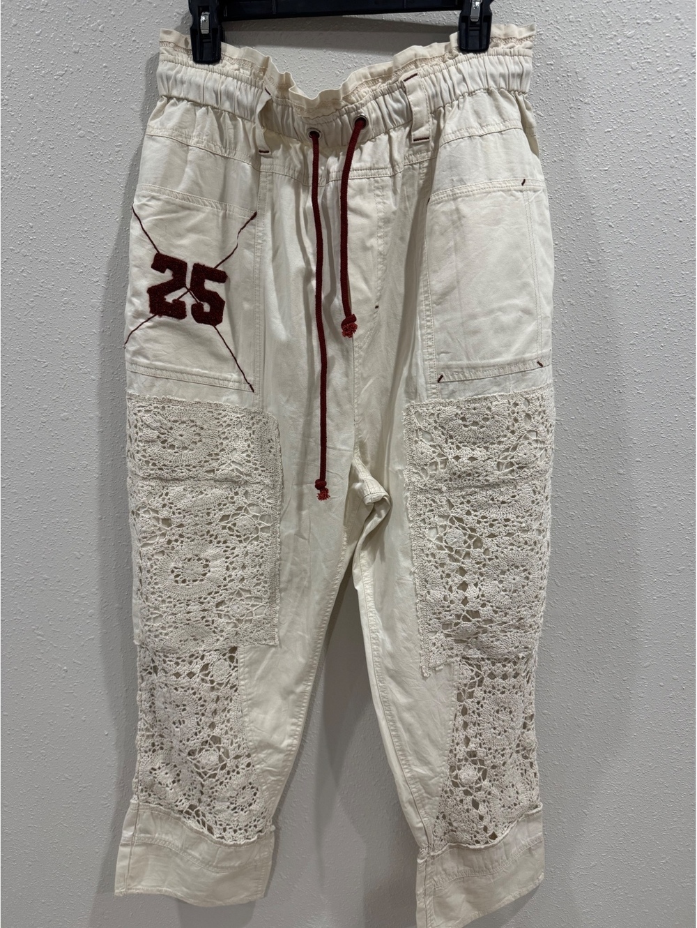 Free People Rockaway Craft Pants M Ivory Crochet Patchwork